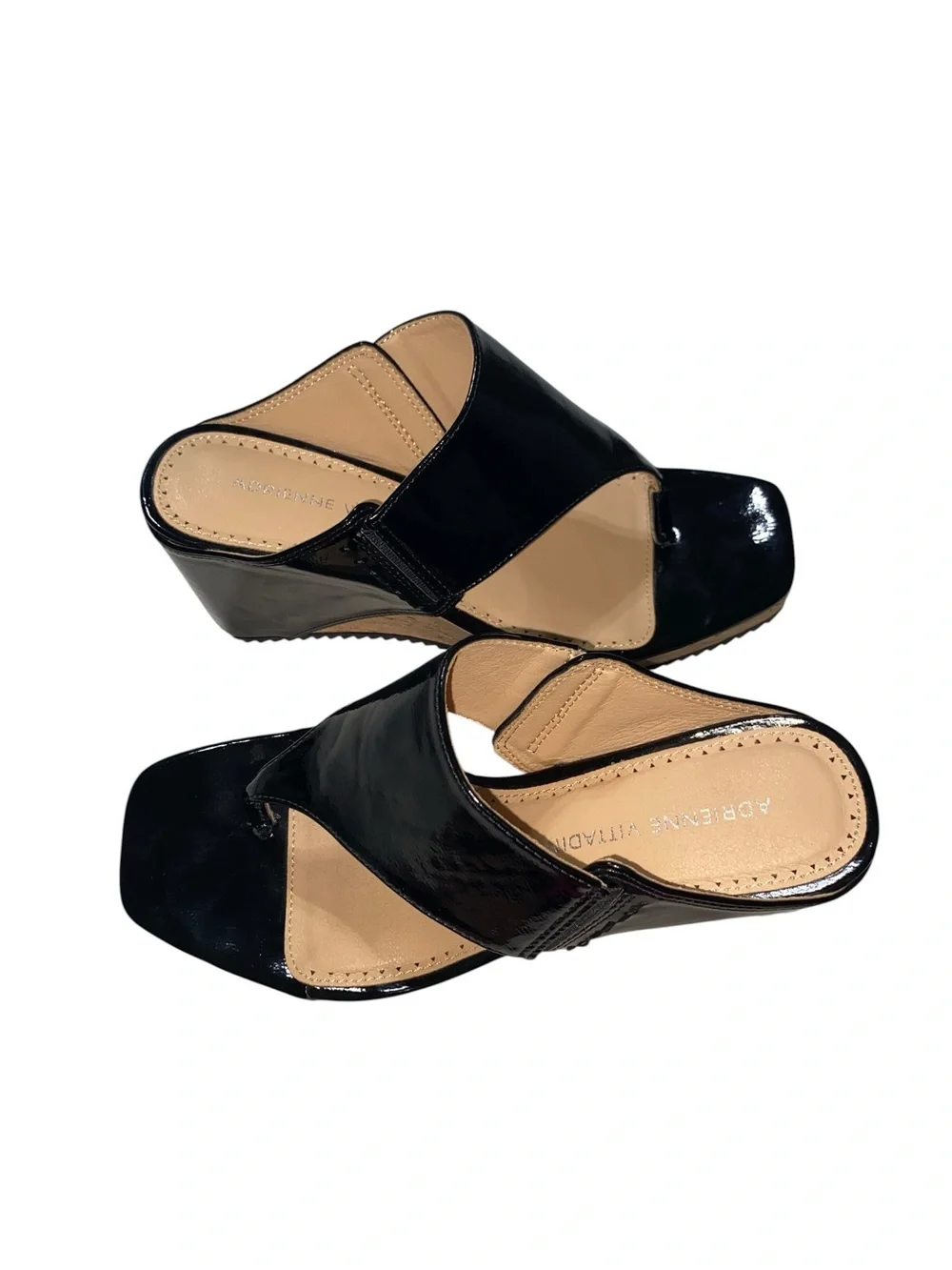 AV Sandals Wedge Thong Excellent Cork Patent Black Size 7